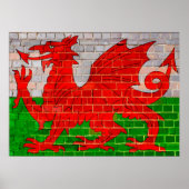 Welsh flag on a brick wall poster (Voorkant)