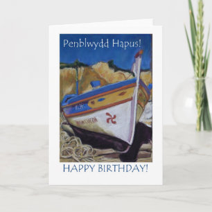 Welsh Greeting Birthday Kaart: Vissende boot Kaart