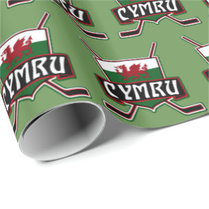 Welsh Ice Hockey Gift Wrap, Wales Flag Cadeaupapier
