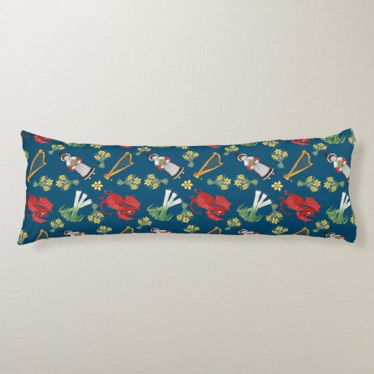 Welsh kostuum en emblemen op blauw lichaam kussen (Voorkant)