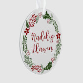 Welsh Merry Kerstmis Wreath, Nadolig Llawen Ornament (voorkant)