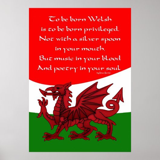 Welsh Poem Poster - Print Welsh Dragon (Voorkant)