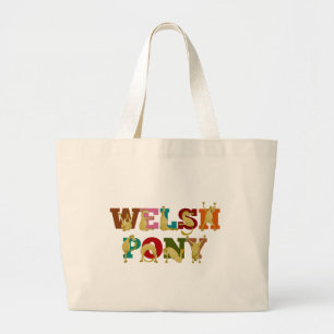 Welsh Pony met kleurrijke tekst Grote Tote Bag