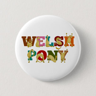 Welsh Pony met kleurrijke tekst Ronde Button 5,7 Cm