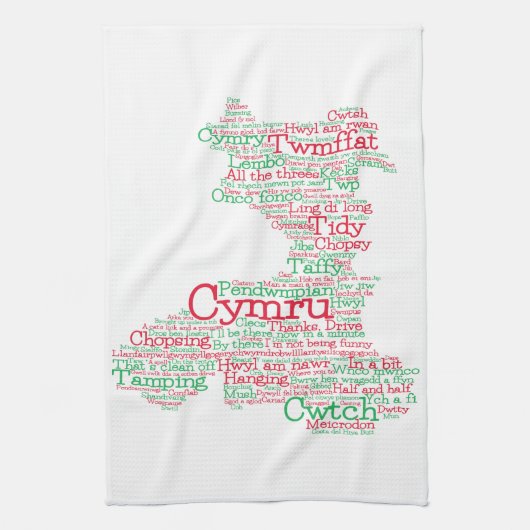 Welsh Slang Word Art Map Kitchen Towel Theedoek (Verticaal)