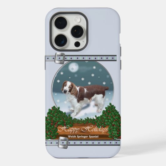 Welsh Springer Spaniel Blauw Kerstvakantie iPhone Hoesje (Achterkant)