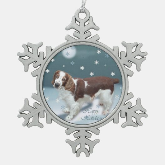 Welsh Springer Spaniel Kerstmis Tin Sneeuwvlok Ornament (Voorkant)