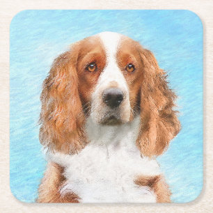 Welsh Springer Spaniel Painting - Original Dog Art Vierkante Kartonnen Onderzetter