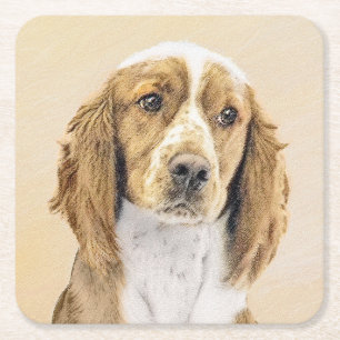 Welsh Springer Spaniel Painting - Original Dog Art Vierkante Kartonnen Onderzetter