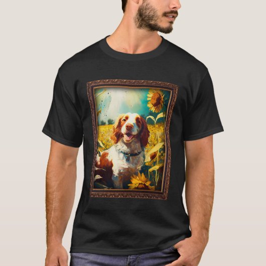 Welsh Springer Spaniël Schilderen Zonnebloem Bloem T-shirt (Voorkant)