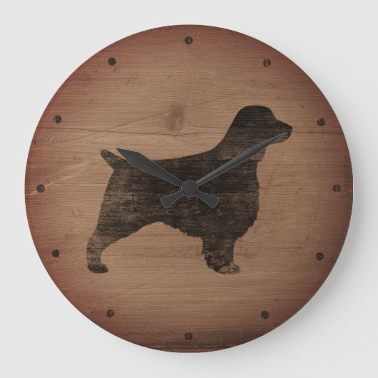 Welsh Springer Spaniel Silhouette Rustic Grote Klok (Voorkant)