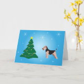 Welsh Terrier Blue Christmas Kaart (Gele Bloem)