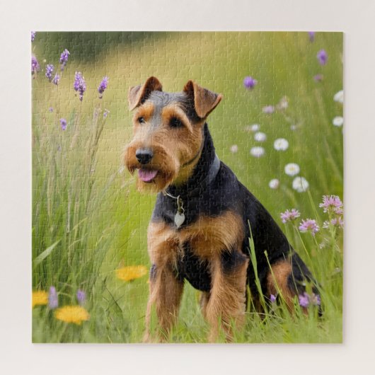 Welsh Terrier in Wildflower Meadow Legpuzzel (Verticaal)