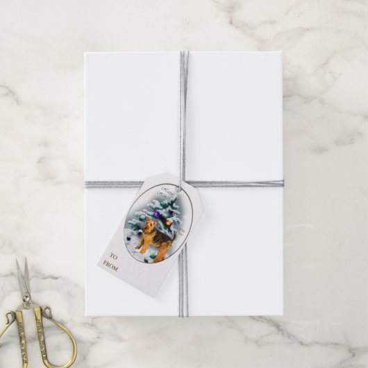 Welsh Terrier Kerstmis Cadeaulabel (Met Touw)