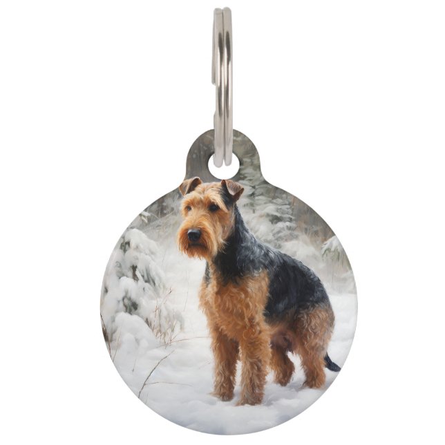 Welsh Terrier Laat het Sneeuwen Kerstmis Huisdierpenning (Voorkant)