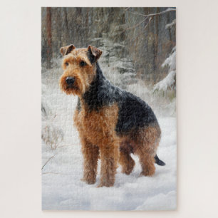 Welsh Terrier Laat het sneeuwen Kerstmis Legpuzzel