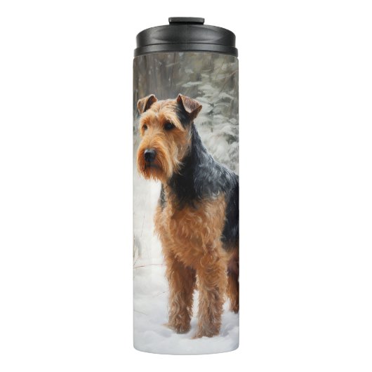Welsh Terrier Laat het sneeuwen Kerstmis Thermosbeker (Voorkant)