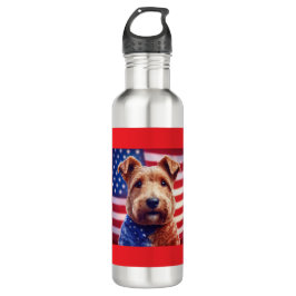 Welsh Terrier met Amerikaanse vlag en bandana Waterfles