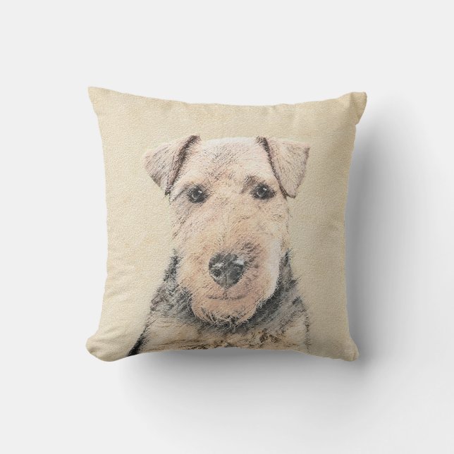 Welsh Terrier Painting - Cute Original Dog Art Buitenkussen (Voorkant)