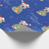 Welsh Terrier Paw Drukt blauw kerstfeest af Cadeaupapier (Hoek)