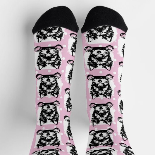 Welsh Terrier Puppy Roze Stippen Thema Sokken (Top)
