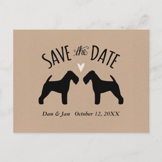 Welsh Terrier Silhouetten Bruiloft Save the Date Aankondigingskaart (Voorkant)