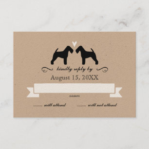 Welsh Terrier Silhouetten Wedding RSVP Reageer Kaartje