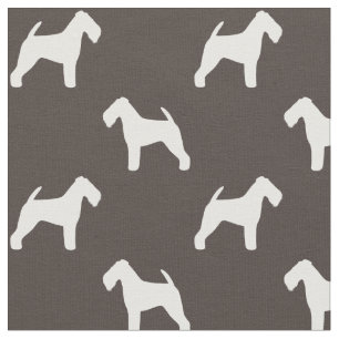 Welsh Terrier Silhouettes Grey and White Patterned Stof