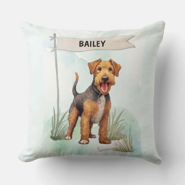 Welsh Terrier Watercolor Personalized Dog Kussen (Voorkant)