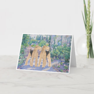 Welsh Terriers in een lavendel tuin Kaart
