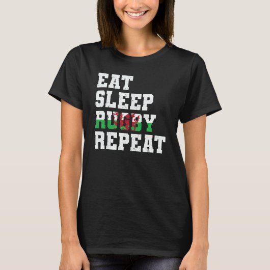 Welsh Wales Eat Sleep Rugby Repeat T-shirt (Voorkant)