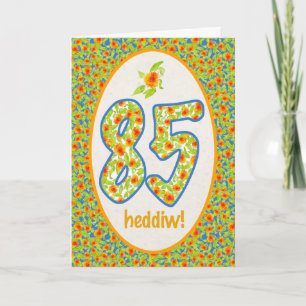 Welshe 85ste verjaardagskaart, oranje Afrikaantjes Kaart
