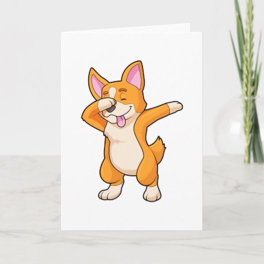 Welshe Corgi bij Hip Hop Dans Dab Kaart (Voorkant)