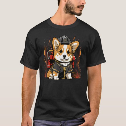 Welshe Corgi Brandweerman op Brandweer Welshe Corg T-shirt (Voorkant)