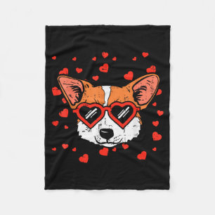 Welshe Corgi Gezicht Hart Bril Cute Valentijnsdag Fleece Deken
