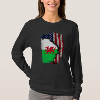 Welshe ROOTS Halve Amerikaanse Vlag Patriottisch W T-shirt