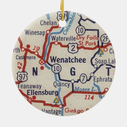 Wenatchee WA kaart Keramisch Ornament (Achterkant)