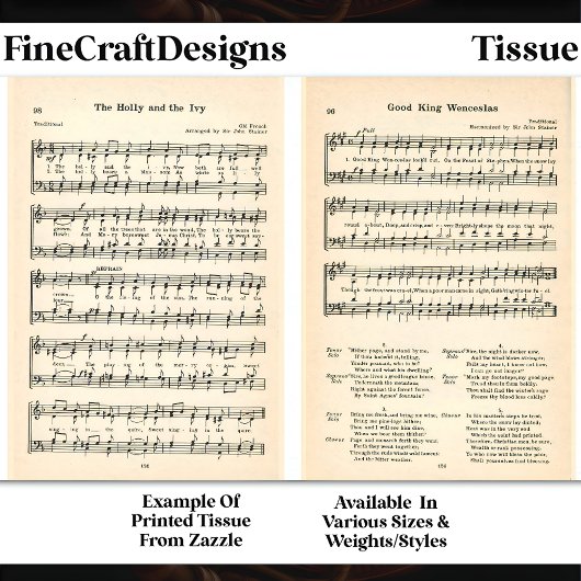 Wenceslas + Holly Ivy Bladmuziek DU6 Decoupage Tissuepapier