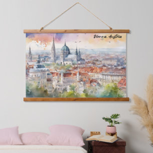 Wenen Oostenrijk Aquarel Schilderij Panorama Uitzi Hangend Wandkleed
