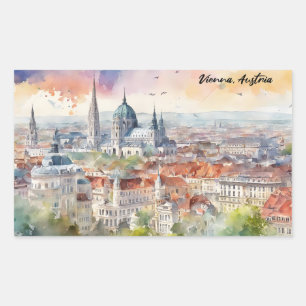 Wenen Oostenrijk Aquarel Schilderij Panorama Uitzi Rechthoekige Sticker