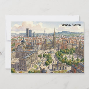 Wenen Oostenrijk Aquarel Stadsgezicht Illustratie Kaart