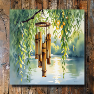 Wenende Wilg, Windklokken en Meer Canvas Afdruk