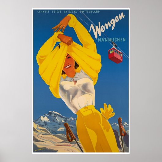 Wengen, Suisse, affiche de ski (Devant)