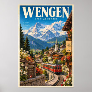 Wengen Suisse Affiche de voyage en train alpin mur