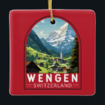 Wengen Suisse Travel Art Vintage<br><div class="desc">Conception de déplacement vectoriel Wengen rétro. Wengen est un village alpin suisse situé dans la région bernoise de l'Oberland. Il est connu pour ses chalets en bois et ses hôtels Belle Epoque.</div>