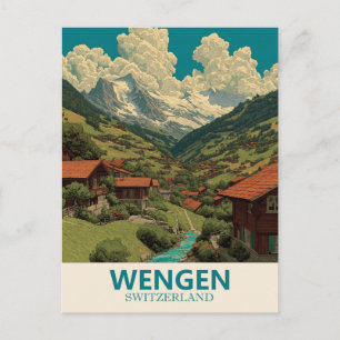 Wengen Zwitserland Vintage Travel Briefkaart