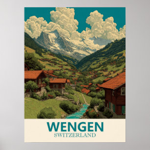 Wengen Zwitserland Vintage Travel Poster