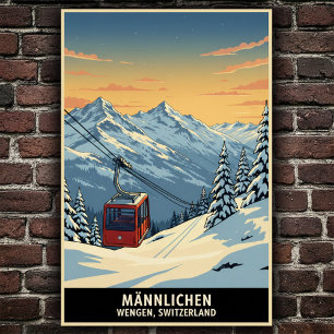 Wengen, Zwitserland: Vintage Travel Poster uit de 