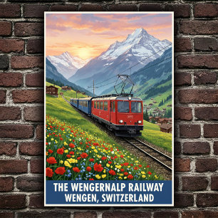 Wengen, Zwitserland: Vintage Travel Poster uit de 
