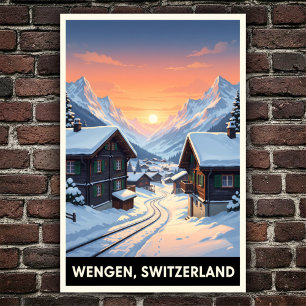 Wengen, Zwitserland: Vintage Travel Poster uit de 